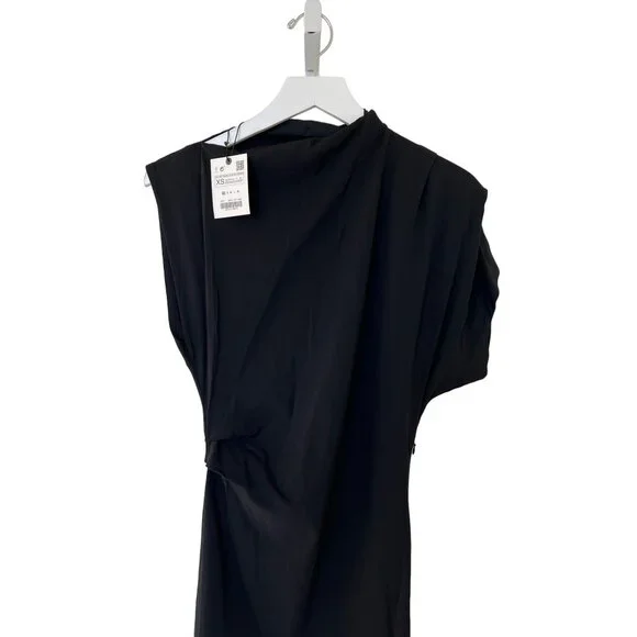 Zara Limited Edition Ruched Pleated Black Dress - coffeafoods.com